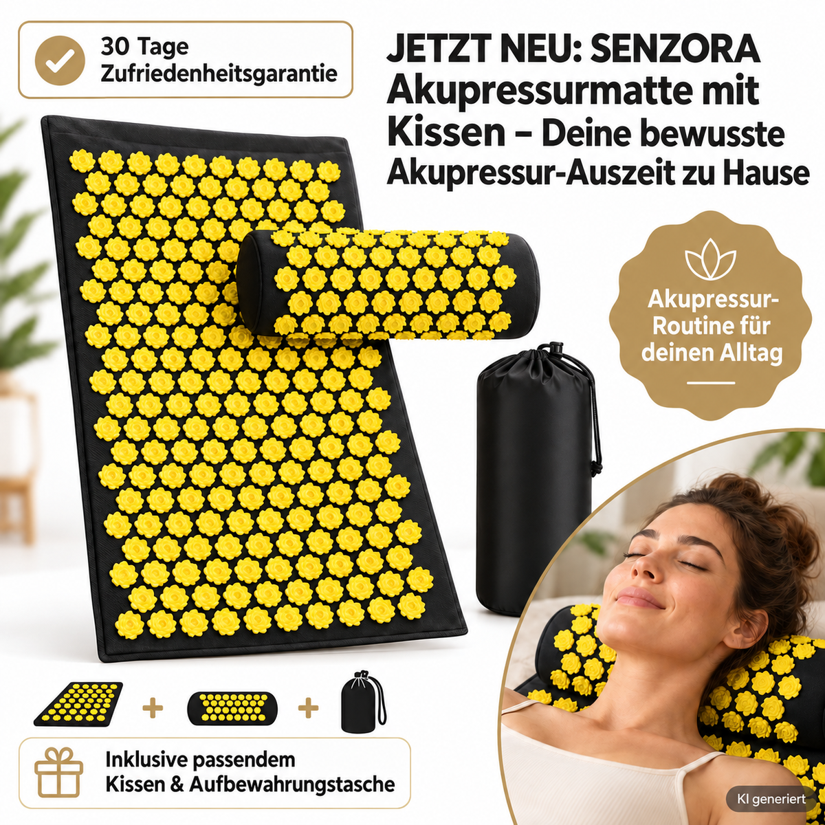 SENZORA - Akupressurmatte mit Kissen