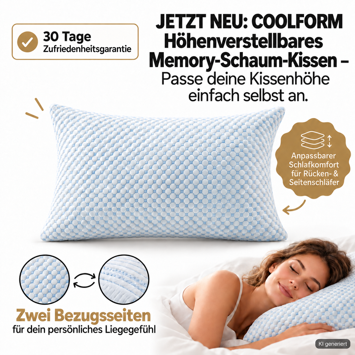 COOLFORM - Höhenverstellbares Memory-Schaum-Kissen